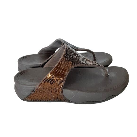 Fit Flop Electra Sequin Toe Post Sandals Womens 6 Tan Thong Shoe Orthotic - Picture 2 of 8